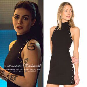 Cinq à Sept Ava Mock-Neck Crepe Grommet Dress ASO Isabelle Lightwood